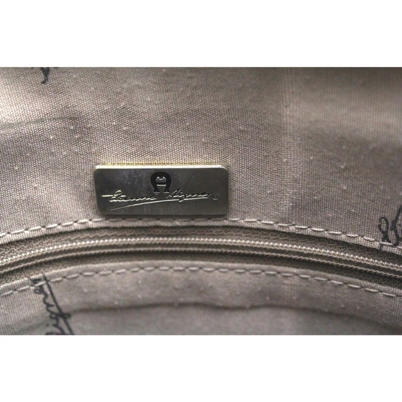 VTG Etienne Aigner Textured Bone Leather Satchel Bag Purse Shoulder A Logo Tag - Picture 6 of 7